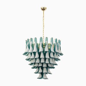 White and Octanium Murano Glass Petal Chandelier, Italy, 1990s