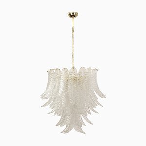Large Suspension Chandelier with Murano Clear Glass Leaves, Italy, 1990s