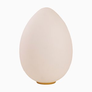 Lámpara de mesa Egg italiana vintage de cristal de Murano blanco satinado