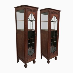Oak Cabinets with Crystal Glass Doors, 1932, Set of 2