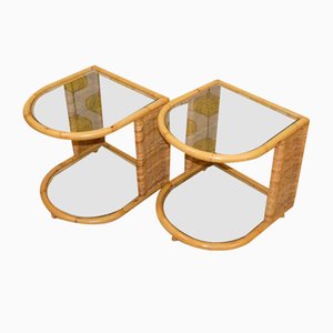 Bedside Tables in Bamboo, Rattan & Glass, 1970s, Set of 2