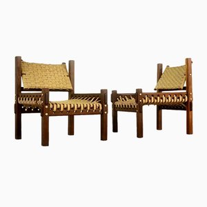 Mahogany and Woven Palm Fiber Armchairs, 1960s, Set of 2