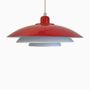 Vintage Scandinavian Pendant Lamp in Red and White, 1980s