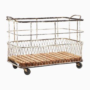 Mid-Centruy French Industrial Trolley Basket Cart, 1950