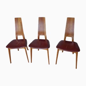 Sedia vintage in pelle e legno, anni '60