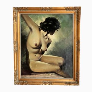 Maurise Legendre, Young Woman Posing Naked, 1949, Oil on Canvas, Framed