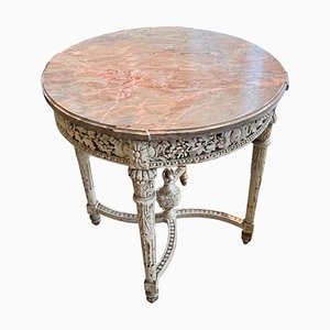 19th Century French Carved Wood Side Table with Marble Top