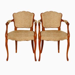 Small Wooden and Velvet Armchairs, Set of 2