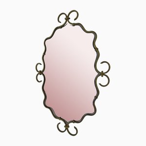 Specchio vintage sfaccettato con cornice in ottone, anni '50