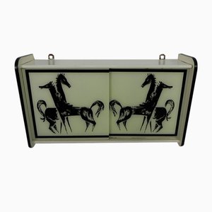 Wall Cabinet with Sliding Doors with Horse Image, 1950s