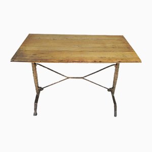 Art Deco Bistro Table with Oak Top on Cast Iron Table, 1930s