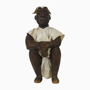 Malian Artist, Large Dogon Statue of Seated Man, Early 20th Century, Wood & Fabric
