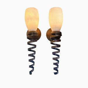 Mid-Century Wall Lamps with Alabaster Shades, 1970s, Set of 2