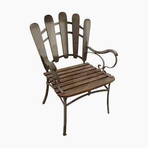 Mid-Century French Brought Iron and Wood Armchair