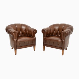 Swedish Leather Club Chairs, 1950s, Set of 2