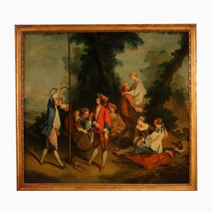 Artista francés, escena rococó, 1770, óleo sobre lienzo