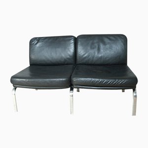 Black Leather Living Room Set by Walter Knoll for Walter Knoll, 1970s, Set of 3
