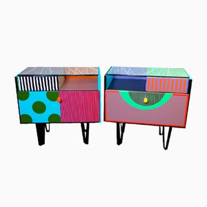 Small Colorful Nightstands, 1950s, Set of 2