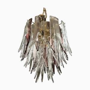 Lámpara de araña Mid-Century moderna de amatista y cristal de Murano claro atribuida a Mazzega, años 70