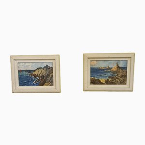 S. Barrier, Escenas costeras francesas, 1947, óleo sobre paneles, enmarcado, Juego de 2