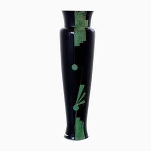 Art Deco French Tall Black Opaline Glass Vase from Anatole Riecke, 1951