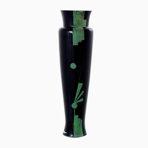 Grand Vase Art Déco en Verre Opalin Noir de Anatole Riecke, France, 1951