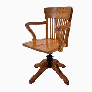 Industrial Oak Swivel Chair, 1900s