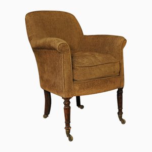 Fauteuil William IV à Dossier Baignoire avec Pieds en Sabre Tournés et Roulettes, 19ème Siècle