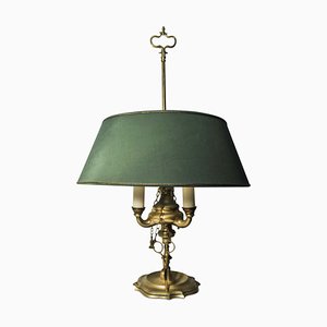 Brass Bouillotte Triple Branch Table Lamp with Height Adjustable Shade