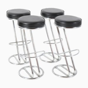 Mid-Century Modern Chrome and Faux Leather Bar Stools, 1970s, Set of 4