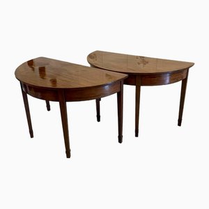 Large George III Mahogany Demi Lune Console Tables, 1800s, Set of 2