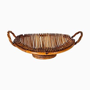 Italian Rattan Basket Bowl Centerpiece in the style of Crespi, 1970s