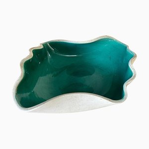 Mid-Century French Decorative Green Ceramic Dish attributed to Elchinger, 1960s