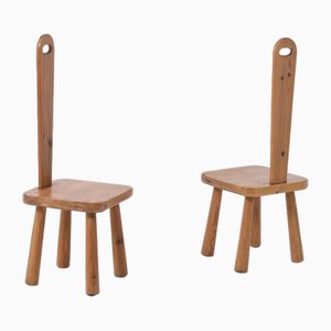 Brutalist Wabi Sabi Pine Dining Chairs, 1970s, Set of 2