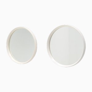 Minimalistischer weißer runder Spiegel, 1970er