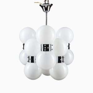 Chandelier in Chrome and Opaline Glass by Carlo Nason for Mazzega, 1960s