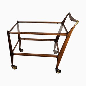Italian Wood, Brass & Glass Dry Bar Cart by Ico Parisi for De Baggis, 1950s