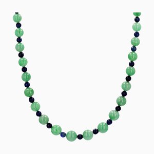 Französische Jade Sodalith Perlenkette aus 18 Karat Roségold, 20. Jh.