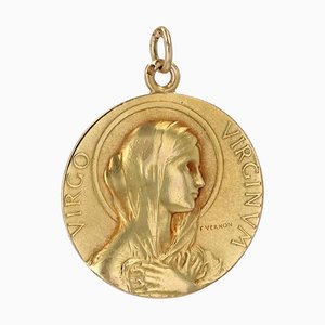 French 18 Karat Yellow Gold Virgin Medal from Vernon