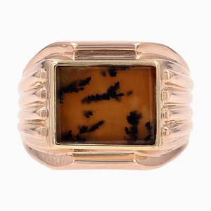 French Dendrite Agate 18 Karat Rose Gold Ladies Signet Ring, 1950s