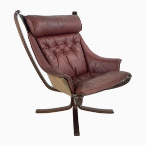 Chaise Falcon à Haut Dossier Vintage en Cuir par Sigurd Resell