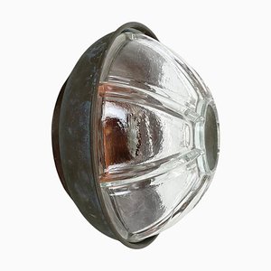 Brutalist Boom Copper and Glass Wall Light attributed to Bega Lights from Limburg, Germany, 1980s