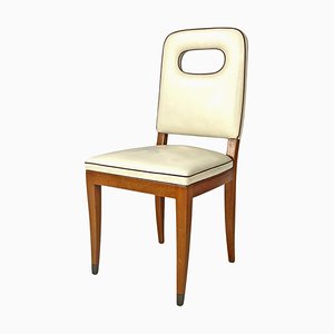 Art Deco Italian White Leather and Wood Chair attributed to Giovanni Gariboldi, 1940s