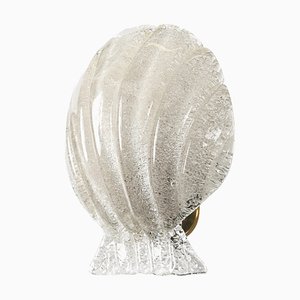 Mid-Century Murano Ice Glass and Brass Shell Sconce attributed to Barovier, Italy, 1950s