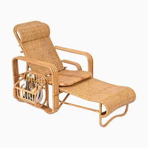 Adjustable Lounge Chair in Woven Wicker and Rattan, Italy, 1970s