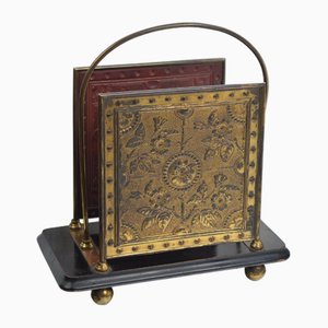 Victorian Magazine Rack with Ebonised Base and Brass Foliate Detail