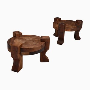 Brutalist Wooden End Tables, Brazil, 1960s, Set of 2
