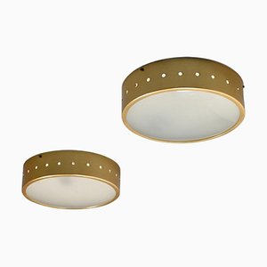 Brass and Opaline Glass Flush Mounts from Stilux, Italy, 1960s