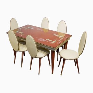 Mid-Century Italian Dining Table and Chairs by Umberto Mascagni Chinoiserie from Harrods