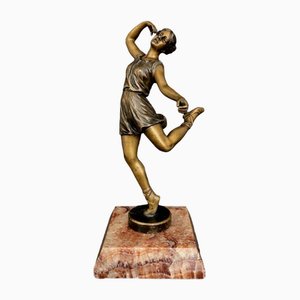 Danseuse Art Déco en Bronze à Double Patine sur Socle en Onyx, 1930s